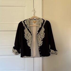 Wool Black and Cream Lace Women's Top
